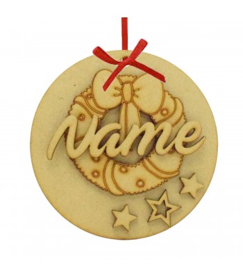 Laser Cut Personalised Christmas 3D Hanging Bauble - Wreath Design
